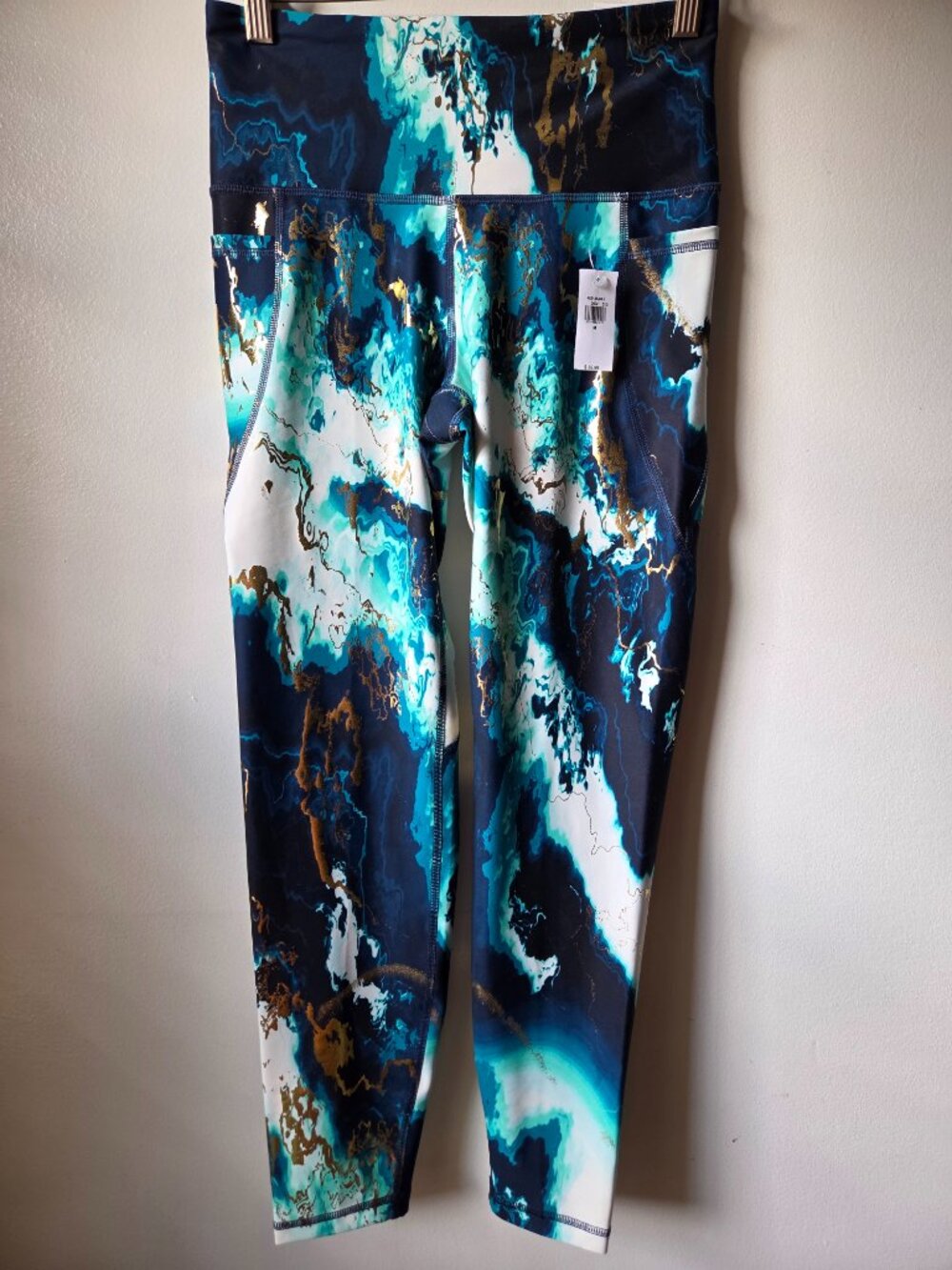 NWT OLD NAVY HIGH RISE LEGGINGS 7/8 ANKLE POWERSOFT MARBLE GOLD PRINT SIZE M